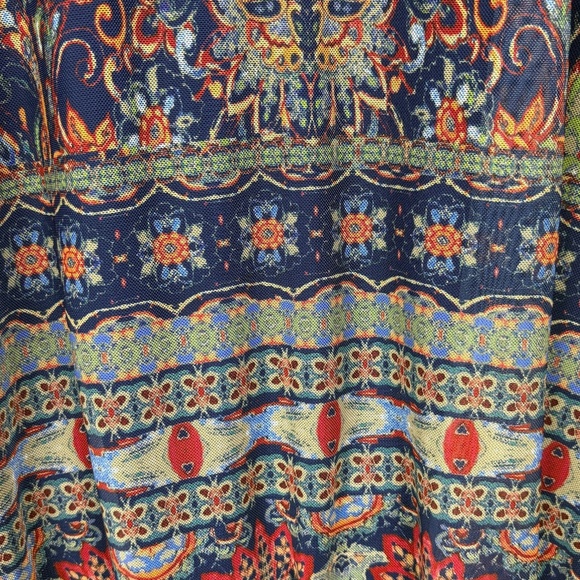 Reba Womens Long Bell Sleeve Peasant Tunic Blouse Sz L Boho Southwestern Lined - Picture 5 of 15